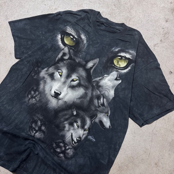 Vintage Y2K The Mountain Wolf Pack Graphic T Shirt Animal Nature Tee Black XXL - Picture 2 of 7